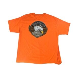 Harley Davidson Fort Hood Texas Eagle Graphic T-Shirt Mens 2XL Orange Hanes SS